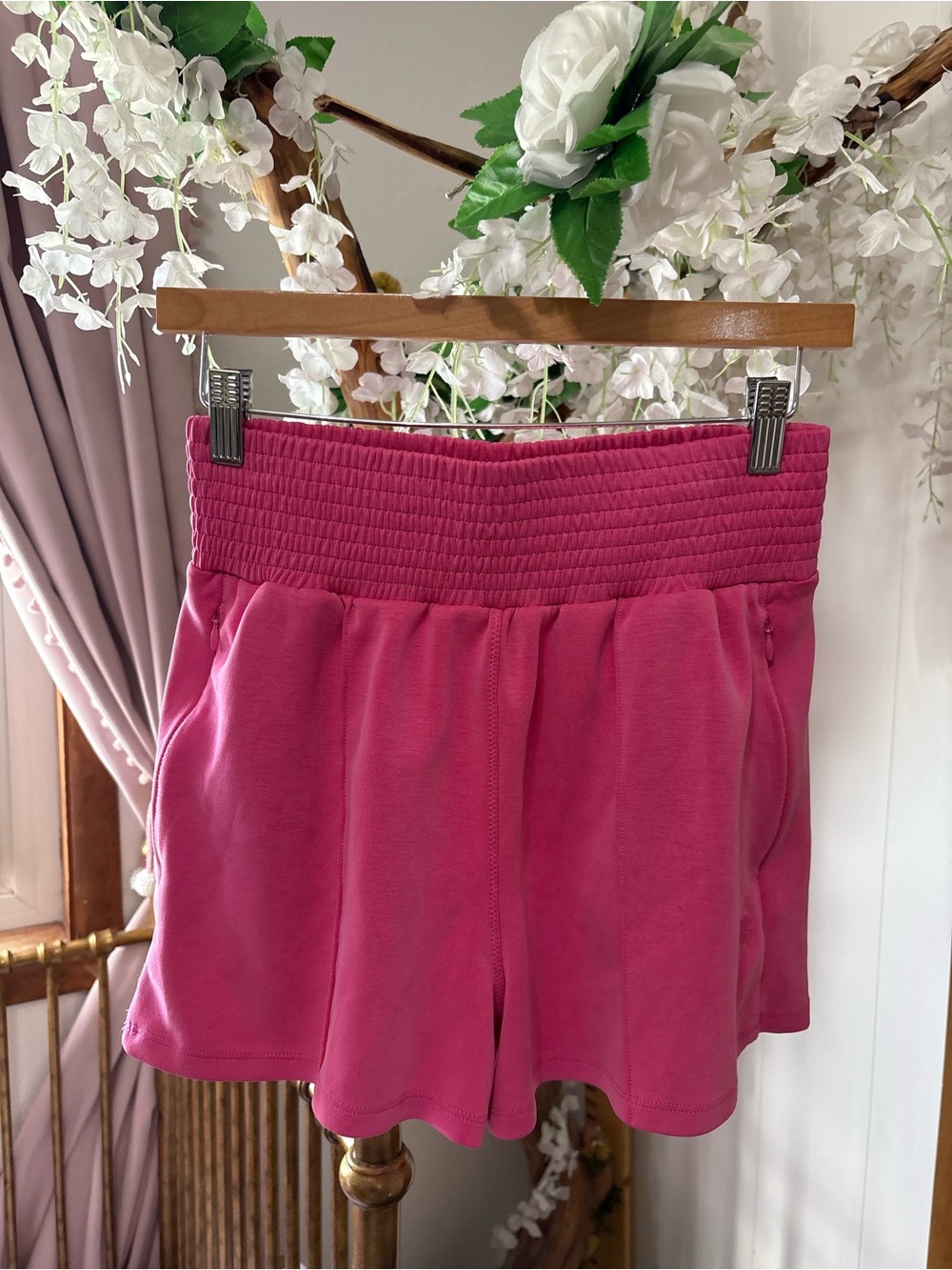 Sweaty Betty Hot Pink Smocked-Waist Pull-On Shorts